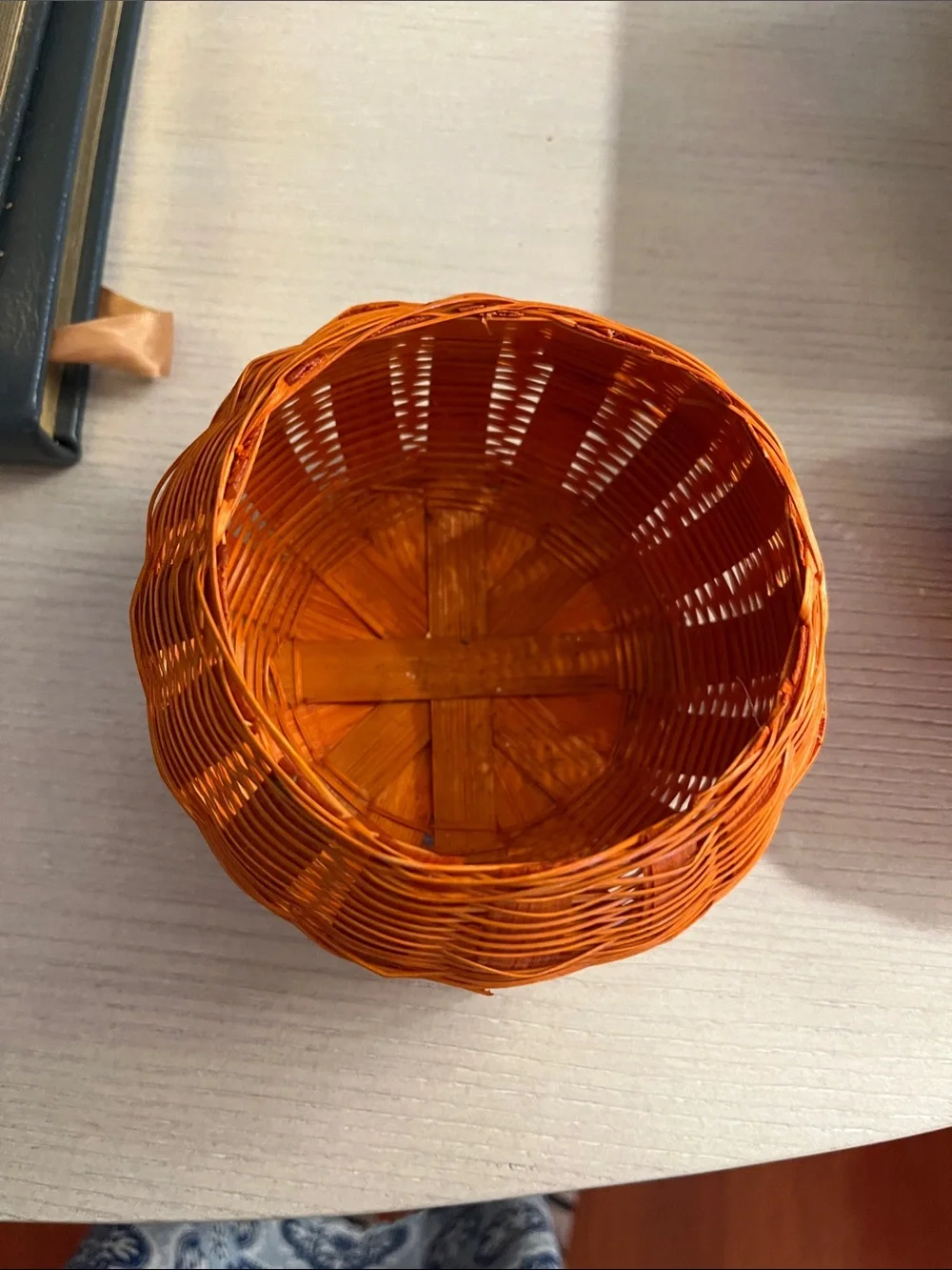 Handwoven Orange Pumpkin Rattan Lidded Basket
